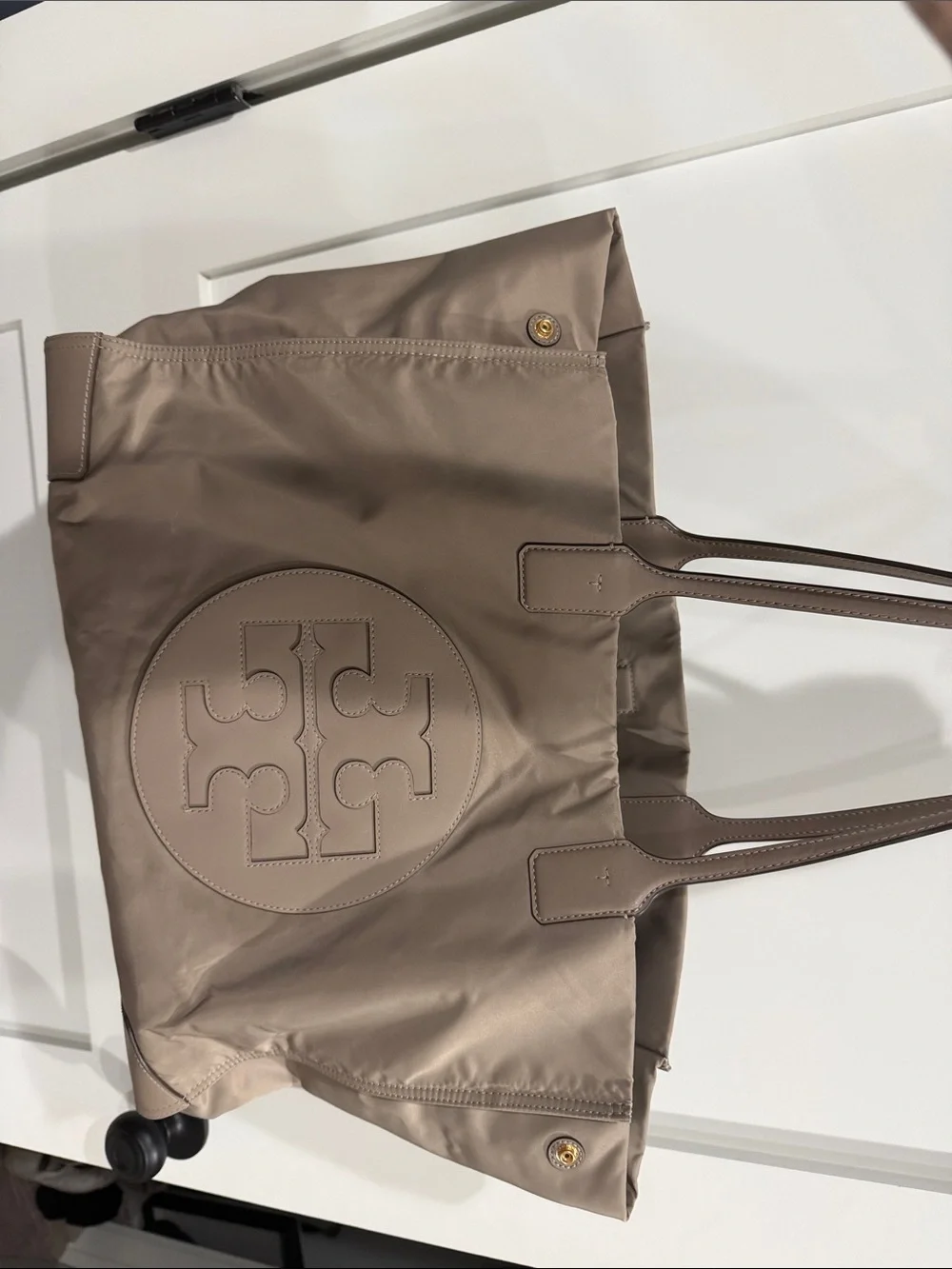 Tory Burch Taupe Nylon Logo Tote